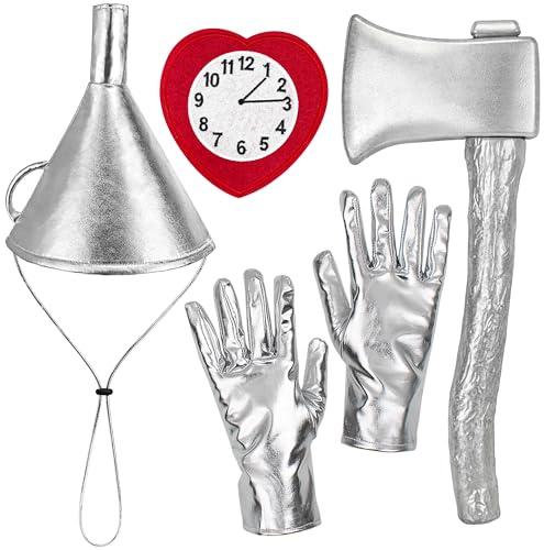 Yezmo Lot de 5 accessoires de costume de Blechmann - Hache argentée - Chapeau d'entonnoir - Broche en cœur - Gants pour adultes - Pour cosplay et fête
