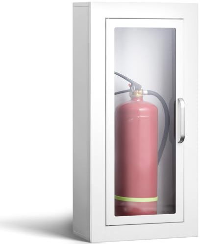 Zonon 1 Pcs 10lb Fire Extinguisher Cabinet Wall & Surface Mount 27 3/8 H x 13 7/8 W x 6 1/2 D White Steel Fire Extinguisher Box Wall Mount Extinguishers Case Holder with Handle for Outdoor Indoor