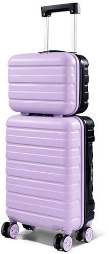 Lekebobor Cabin Suitcase for EasyJet Cabin Bag 45x36x20cm with Cosmetic Case, Underseat Carry On Luggage Lightweight 2 Piece Set with TSA Lock and Detachable Wheels, Purple