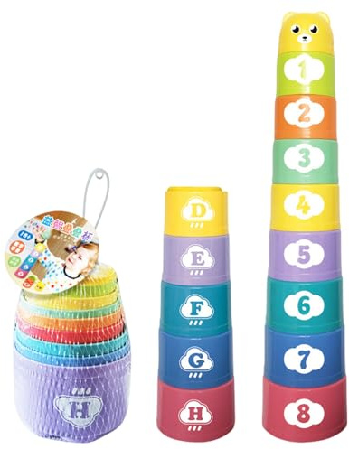 Zestivra Cup Stacking Game, Logic Training Stapeling Game – Stapelleksak | för barn över 6 månader, pedagogiska badleksaker, stapelkoppar, småbarnsbadleksaker, 2,95 x 2,95 x 3,94 tum