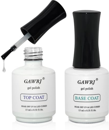 GAWRJ Gel Base and Top Coat Set, 2PCS 15ML No Wipe Top Coat & Base Coat, Long Lasting High Gloss Shine, Soak Off UV LED Nail Gel Polish Kit for DIY Salon Manicure