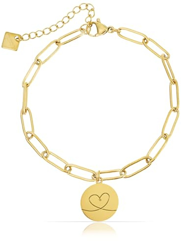 Tillverkad av Nami personligt paperclip-länkarmband med graverade bokstäver symboler och mycket mer. Små presenter för kvinnor partnerarmband 16 + 3 cm av kirurgiskt rostfritt stål