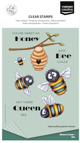 Vaessen Creative Timbri in Silicone Bee – 13 Timbri a Secco per Lavoro Preciso – per DIY, Biglietti Fatti a Mano, Buste e Scrapbooking – con Stamping Tool e Blocchi Acrilici