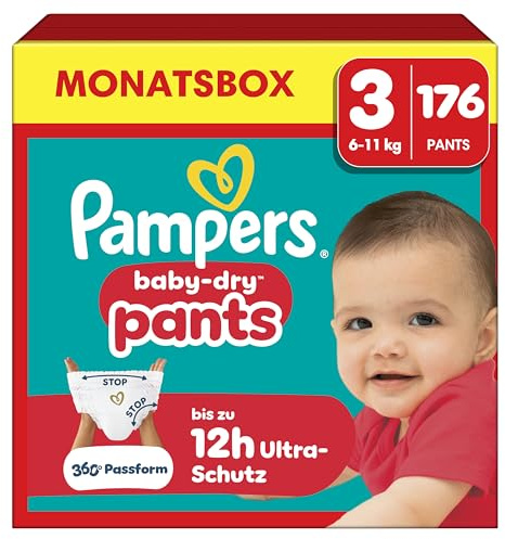 Pampers Baby-Dry Pants Größe 3, 176 Stück, 6kg-11kg, 360° auslaufsichere Passform für Tag und Nacht