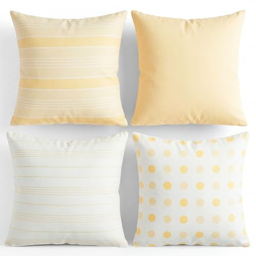 TIN DREAMS FACTORY | Pack de 4 Fundas de Cojín 45x45 cm Amarillo Pastel – Desenfundables y Lavables – Almohadones Modernos – Hechas en España – Decoración Hogar, Cama, Sofá, Sillón