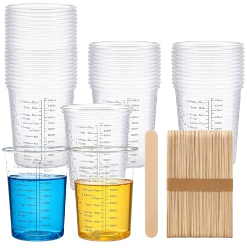 Forhandy 50 blandningsmuggar, epoxiharts, 600 ml inkl. 50 omrörningsstavar, mätbägare med skalning och blandningsförhållande för färg, harts, färg, gips