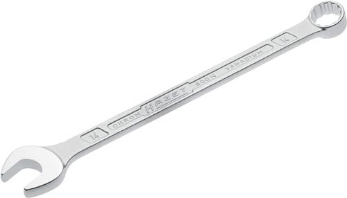 HAZET: Ring-Maulschlüssel 600N-14 verchromt I Ringschlüsselkopf 15 Grad abgewinkelt - Abtrieb: Außen Doppel-Sechskant, Schlüsselweite: 14 mm, Schaft mit extra stabilem HAZET Doppel-T-Profil