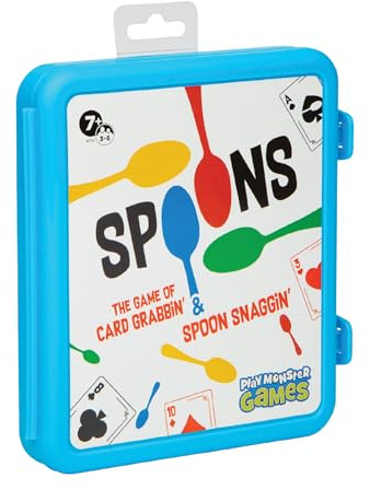 PlayMonster Spoons in a Case, Card Games for Kids - Spoons Game, Fun Family Games for Kids and Adults, Game Night, Travel Games, 3-6 Players, Ages 7+