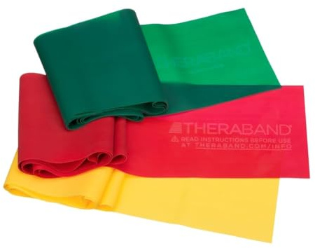 THERABAND Resistance Bands Set, Professional Non-Latex Elastic Band For Upper & Lower Body Exercise, Strength Training without Weights, Physical Therapy, Pilates, Rehab, Yellow & Red & Green, Beginner