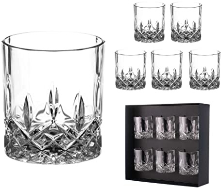DIAMANTE Dorchester 6 Whisky tumblers in a Black Satin Lined Gift Box