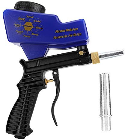 Aramox Pneumatische Sandstrahlpistole, tragbare Schwerkraft-Rostschutz-Pneumatik-Sandstrahlpistole Sandstrahler Entfernen Sie den Rostfleck Blau