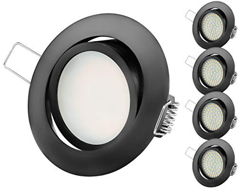 TEVEA PREMIUM LED Einbauleuchte - 230v - Schwenkbare LED Einbaustrahler - Warmweißes Licht - Deckenspot - Austauschbar - Ultra Flach - (5-er set) (Schwarz-Warmweiss(2800K))