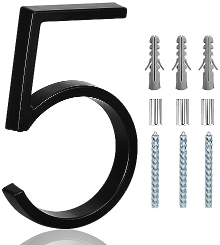 5 Floating Stainless Steel Address House Number, Modern Metal Anti-Rust House Numbers with Nail Kits for Door Garden Mailbox Decor Visibility Signage (5)