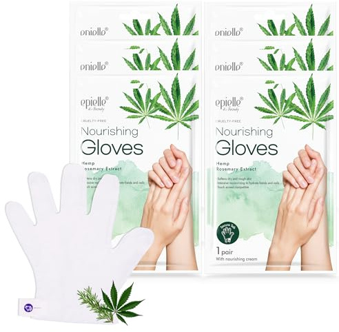 Epielle Nourishing Hand Mask 6 Pairs, Repair and Soften with Hemp & Rosemary Extract, Deep Moisturizing Gloves for Dry, Cracked Hands, Self Care Gifts for Women, Spa Kit, Mothers Day Gifts