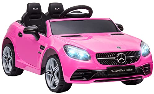 Aosom Mercedes SLC 300 Licensed Kids Electric Car with Remote Control, 12V Battery Powered Kids Ride on Car with Music, Lights, Suspension for 3-6 Years Old, Pink