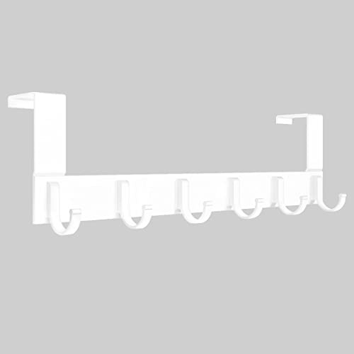 Anjuer Gancio per porta resistente per cappotto, asciugamano, accappatoio, 6 ganci in alluminio spazzolato (bianco)