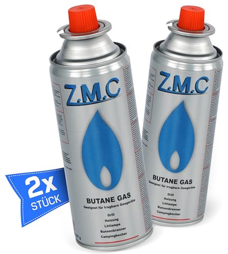 Z.M.C 2X Butan Gaskartuschen 227g mit Ventil Typ MSF-1a, Universal Gaskartusche Butangas Kartuschen mit Bajonett Anschluss für Campingkocher, Gasheizung, Gasbrenner, Unkrautbrenner, Lötbrenner