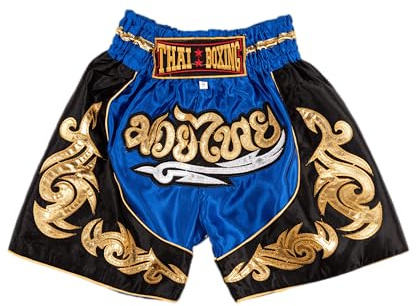 MUAY NATION Muay Thai Shorts für Kinder (2 Jahre - 12 Jahre) Mädchen Jungen Boxhosen für Kickboxen MMA Kampfsport (DE/NL/SE/PL, Alter, 9 Jahre, 12 Jahre, Regular, Blau)