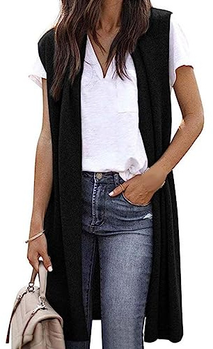 Cárdigan de punto para mujer, verano, sin mangas, largo y ligero, chaleco informal, chaqueta de punto frontal abierta, elegante chaqueta de hombro, chaqueta de hombro festiva, fina, chaqueta holgada,