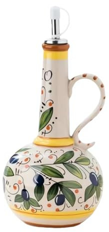 Flacon distributeur d'huile d'olive en céramique italienne de 700 ml, peintes à la main, huilier décoratif en grès pour la cuisine avec bec verseur en acier inoxydable pour huiles, sauces, vinaigre