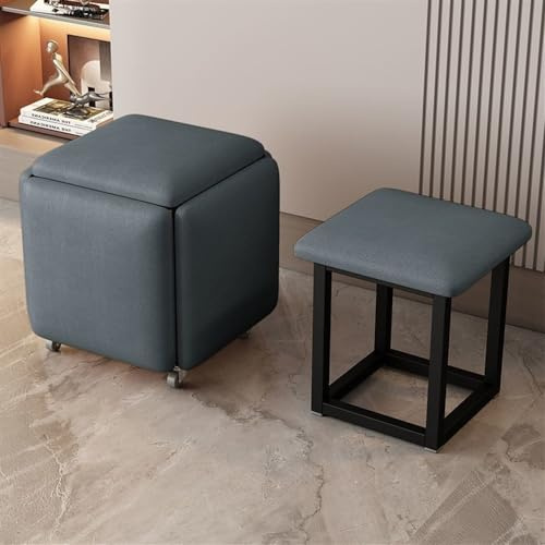 Asiento de cubo 5 en 1 con ruedas giratorias, taburete otomano apilable para sala de estar y dormitorio (gris oscuro)