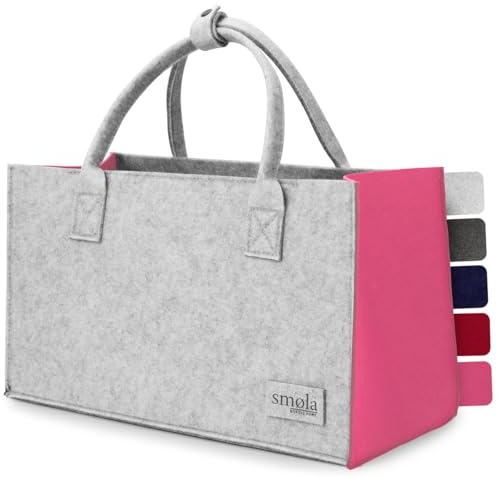 smøla Filtväska – shoppingväska stor & vikbar I shoppingväska dam bärväska – handväska marknadsväska shoppingväska, filtväska, Ädelgrå och fuchsia, 40 x 20 x 23 cm