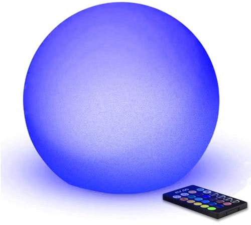 MR.GO 8 Imperméable Solaire Lampe LED Boule Lumineuse Sphère Lampe avec Télécommande, 16 Couleurs RGB, Luminosité Réglable, Couleur Changeante Lumière d'ambiance Orbe Lampe pour Jardin Décoration