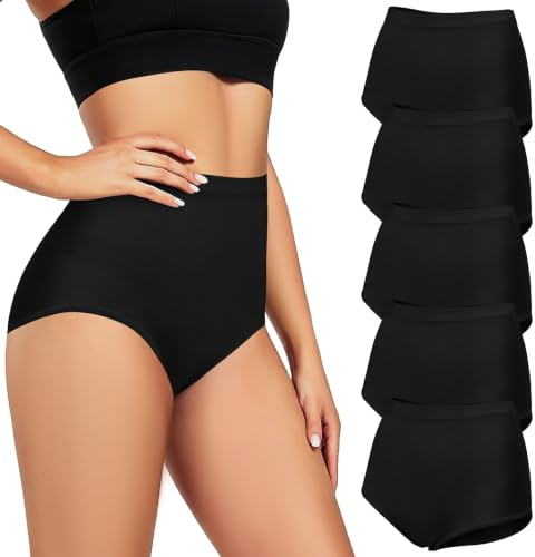 Desanlapi Culotte Femme Taille Haute Coton Culotte Stretch Slips sous-Vêtements pour Femmes Lot de 5 Doux Confortable Bikini Elasticité Féminins Slip Noir 2XL