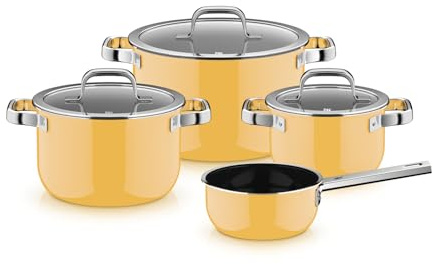 WMF Fusiontec Mineral Pro 0519085290 4-Piece Saucepan Set, Durable, Scratch-Resistant Material, Induction Cookers, Suitable for All Hob Types, Made in Germany, Mango Yellow