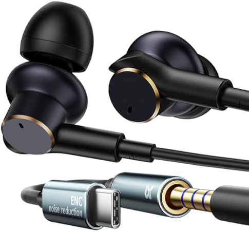 Wired Earphones Immersive Bass Noise Cancellation Call,Four Units in-Ear Headphones Wired Earbuds with Microphone Noise-canceling,subwoofer and Clear DAC decoded Sound Universal USB C 3.5mm Plug