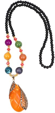 IMIKEYA Collier Long Vintage Bohème pour Femme en Alliage Pendentif Original Orange, Chaîne Élégante pour Décoration ou Présent Spécial
