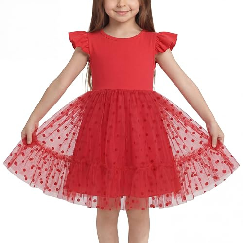 Valcatch Girls Princess Tulle Dress, Age 3-7 Years | Sparkling tiered skirt, elegant ruffle styling. Ideal for festive banquets, birthday parties or family weekend outings.