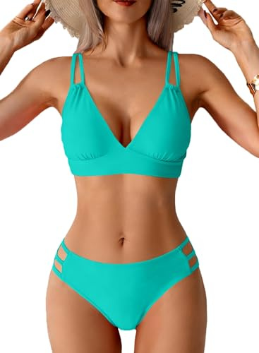 CheChury Conjunto de Bikini Mujer Dos Piezas Talle Alto Traje de Baño 2 Piezas Mujer Bikinis Push up Cuello en V Sexy Bañador Reductor Conjunto Bikini Curvy Sexy Bañadores Natacion Vientre Plano