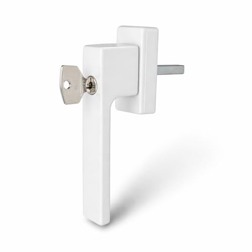 IdeaGenesis - Manilla Ventana con Llave Seguridad – Maneta Oscilobatiente Cuadradillo 7 mm | Cierre Antirrobo para Ventanas PVC y Aluminio | Tirador Bloqueo Infantil Universal (Blanco Mate, Con Llave)