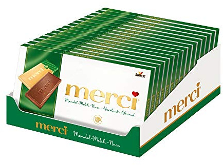 merci Tafelschokolade Mandel-Milch-Nuss (15 x 100g) / 4 kleine, feine Täfelchen
