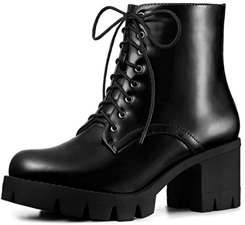 Allegra K Women's Zip Platform Chunky Heel Combat Boots Black 5 UK/Label Size 7 US