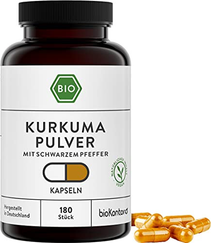 Bio Kurkuma Kapseln 180 Kapseln à 600mg - Curcuma und schwarzer Bio Pfeffer - VEGAN- bioKontor