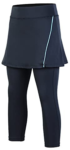 ANIVIVO Skirted Legging for Women, Yoga Legging with Skirts &Women Tennis Leggings Clothes Pockets, Black & Blue Clip, M