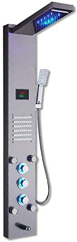 LED Shower Panel Tower, Rainfall Shower Head with Rain Massage Body Jets Shower System, Brushed Nickel