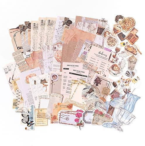 Aldieco 260pcs Vintage Scrapbooking Stickers Paper Pack, DIY Retro Journaling Supplies Stickers kit,Scrapbook Accessories,Coffee Scrap Book Washi Paper Stickers