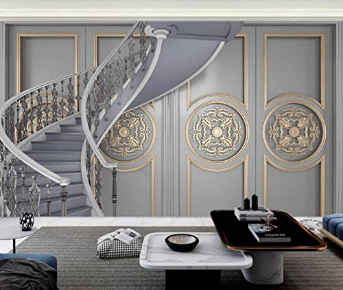 Papel Pintado Pared Marco De Puerta De Escalera Tallada En Oro Fotomurales 3D Papel Pintado Infantil Dormitorio Murales