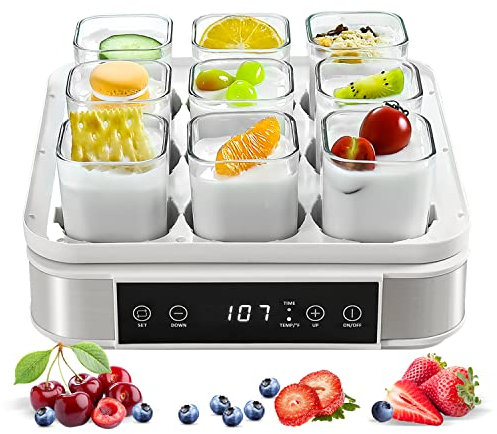 LynTorin Yogurt Maker, Automatic Digital Yogurt Maker with Adjustable Temperature & Time Control, 9pcs Glass Jars 52 Oz Stainless Steel Yoghurt Maker for Home Organic Yogurt, Cheese Maker, Natto Maker