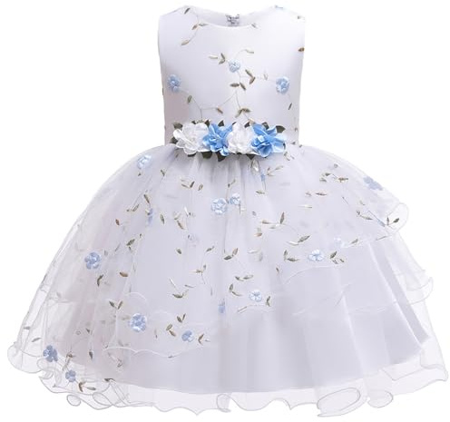 Gliitatu Robe formelle sans manches pour petite fille - Pour demoiselle d'honneur, concours de beauté, baptême, mariage, fête d'anniversaire, soirée, bleu, 6-7 ans