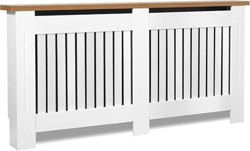 Blisswood Radiator Cover Vertical Pattern Slatted Radiator Covers MDF Wood Heating Covers Wood Top Shelf For Living Room Home Bedroom (White, Extra Large)