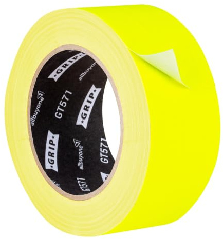 GRIP Eventbasics Neon Klebeband GT 571, fluoreszierendes Neon Gaffa Tape 50 mm x 25 m, sehr hohe Klebkraft, 48h ablösbar, handrissfähig, für Innen- und Außenbereich - neongelb