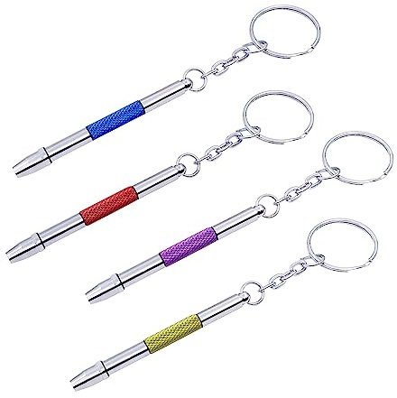 4 Pcs Mini Eyeglass Screwdriver, 4 in 1 Watches Precision Screwdriver Kit, Eyeglass Repair Set, Sunglass Watch Toy Repair with Keychain, Stainless Steel Alloy Watchmaker Tool(4 colors)
