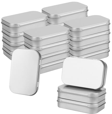 JOIKIT 20Pcs Rectangular Metal Empty Hinged Tins, 9.5 x 6 x 2cm Silver Mini Tin Box, Metal Storage Tin, Basic Necessities Home Storage Organizer Mini Box Set