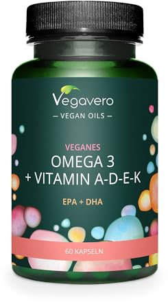 Omega 3 + ADEK Kapseln | Vegan | Premium: life's Omega & K2Vital | Veganes EPA, DHA + Vitamin A, D, E, K | 60 Stück | Deutsche Produktion von Vegavero