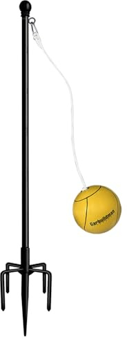 Garbuildman Tetherball Set with Rope for Outdoor Backyard, Adjustable Tether Ball Pole with Reinforced 5-Prong Base for Playground, Outside Ball Games Sports for Kids & Adults, 10 FT, Black