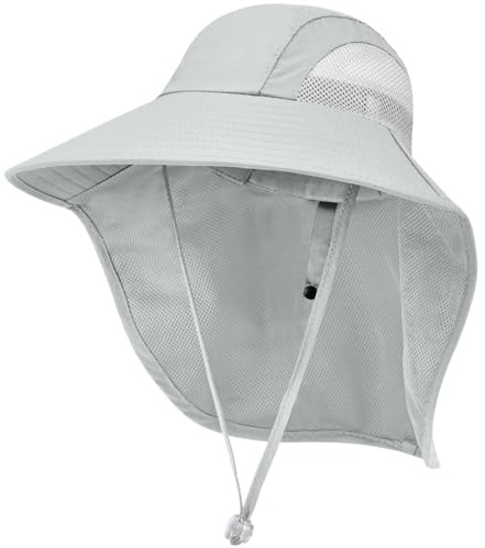 Kids Sun Hat UPF50+ Summer Beach Play Sun Protection Hats with Neck Flap for Ages 5~14 Girls Boys (Light Grey)